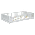 Twin Size Floor Platform Bed With Built In Book Storage Rack, Door,White Twin White American Design Pine