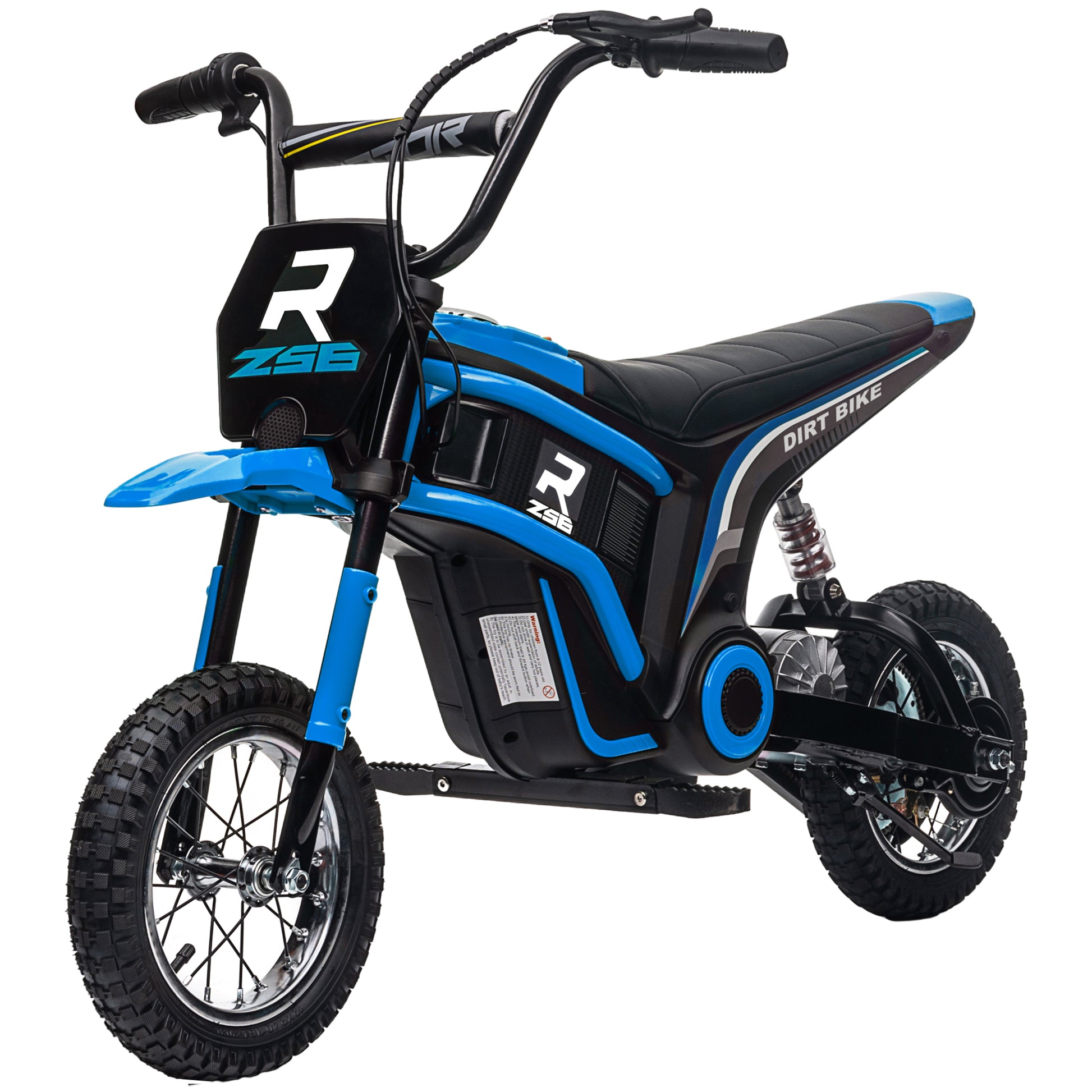 Aosom Electric Dirt Bike With Twist Grip Throttle, 24V 350W Off Road Electric Motorcycle, Up To 15 Mph With Brake, Music Horn, Rear Suspension For Ages 13 Years, Blue Blue Plastic