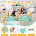 10Pcs Kids Couch For Playroom, Baby Climbing And Crawl Foam Play Set, Foam Climbing Blocks Convertible Sofa ,Kids Play Couch, Indoor Climbing Structure For Toddlers, Infant, Kids, Pre School Mint Green Foam
