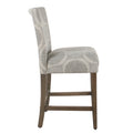 Wooden Counter Height Stool With Medallion Pattern Fabric Upholstery, Gray Gray Wood Fabric