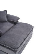 56.3 Inch Corduroy Single Sofa With 2 Toss Pillows And A Ottoman ,Comfy Sofa Deep Seat Couch For Living Room Grey Foam 1 Seat