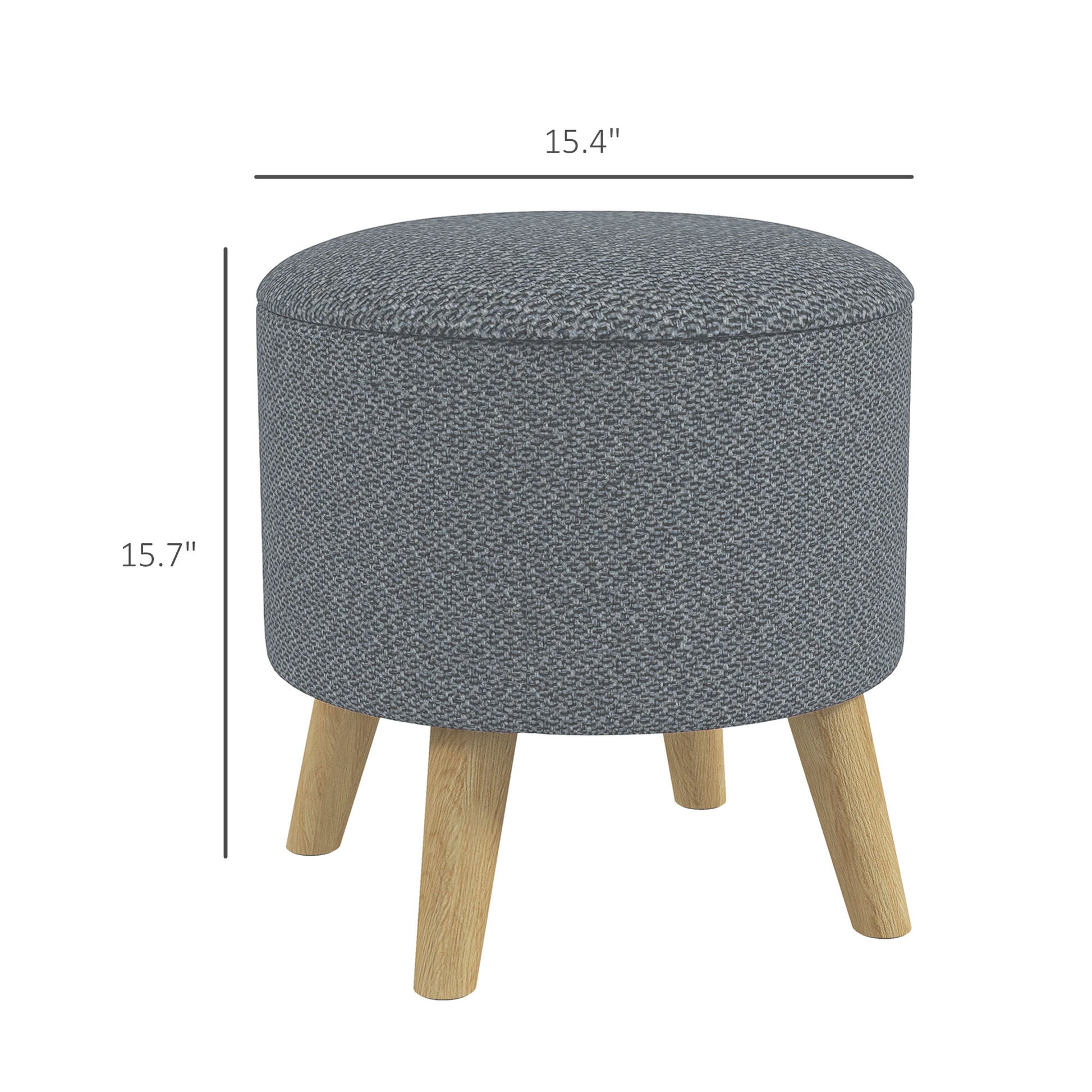 Homcom Storage Ottoman, Round Stool Chair With Cushioned Top, Gray Gray Polyester