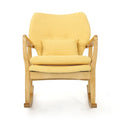 Elegant Solid Wood Rocking Chair With Yellow Linen Cushion Yellow Fabric