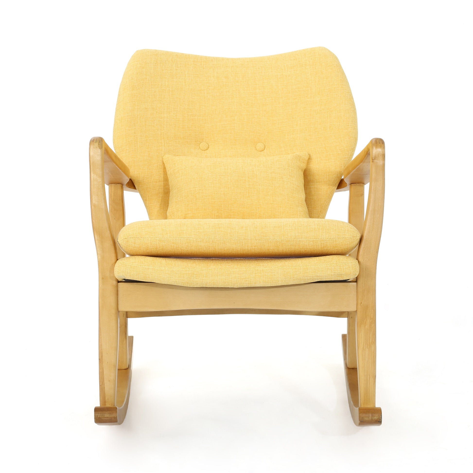 Elegant Solid Wood Rocking Chair With Yellow Linen Cushion Yellow Fabric