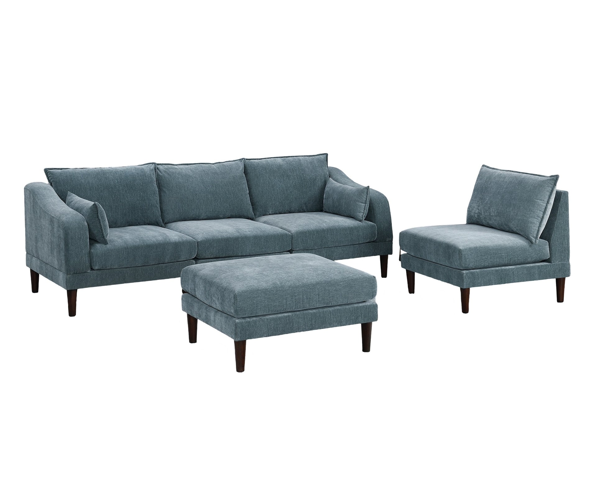 Beautiful 5Pcs Modular Sectional Set 2X One Arm Chairs 2X Armless Chair 1X Ottoman Living Room Furniture Mineral Color Morgan Fabric Grayish Primary Living Space Cushion Back