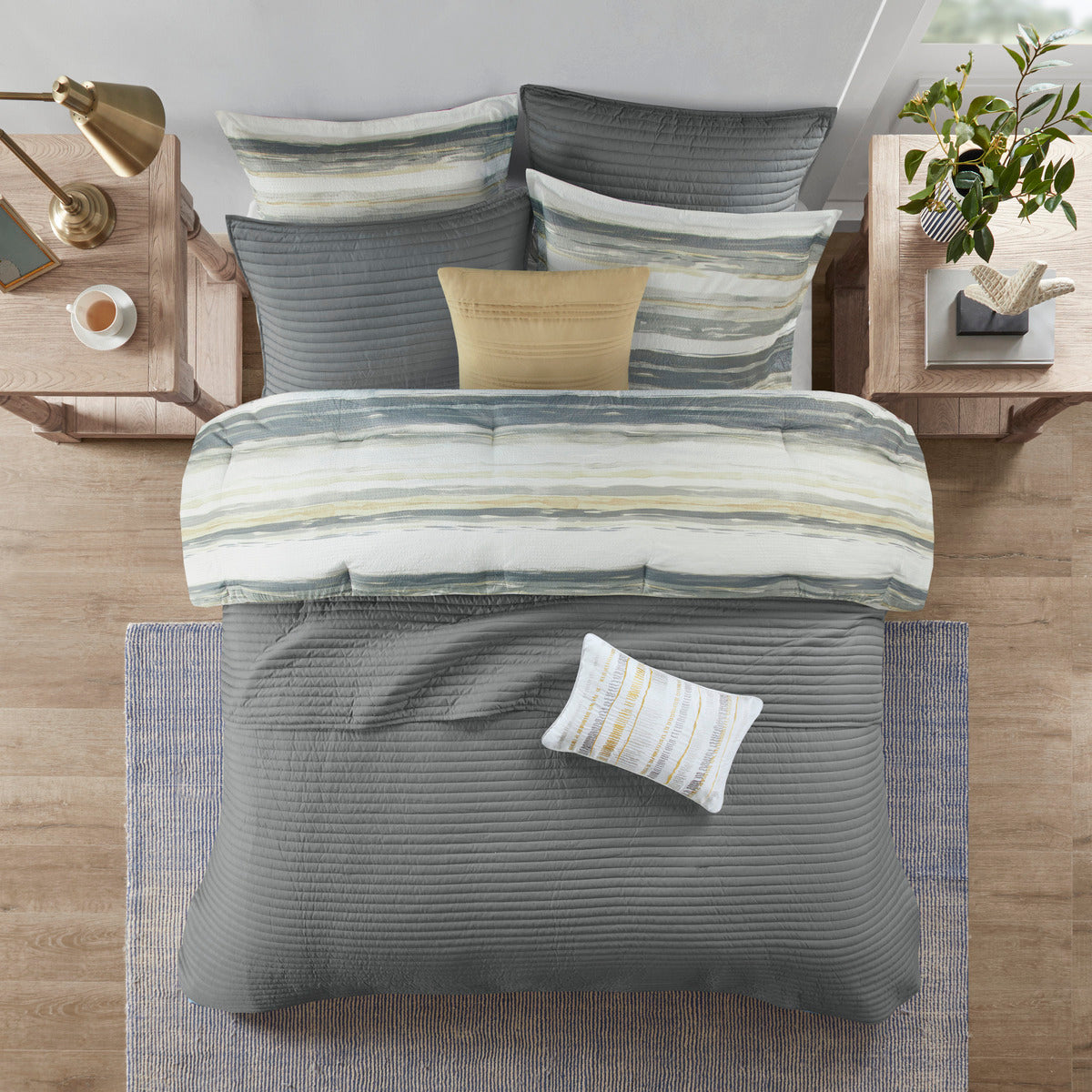 8 Piece Printed Seersucker Comforter And Quilt Set Collection Yellow Full Queen Full Yellow Polyester