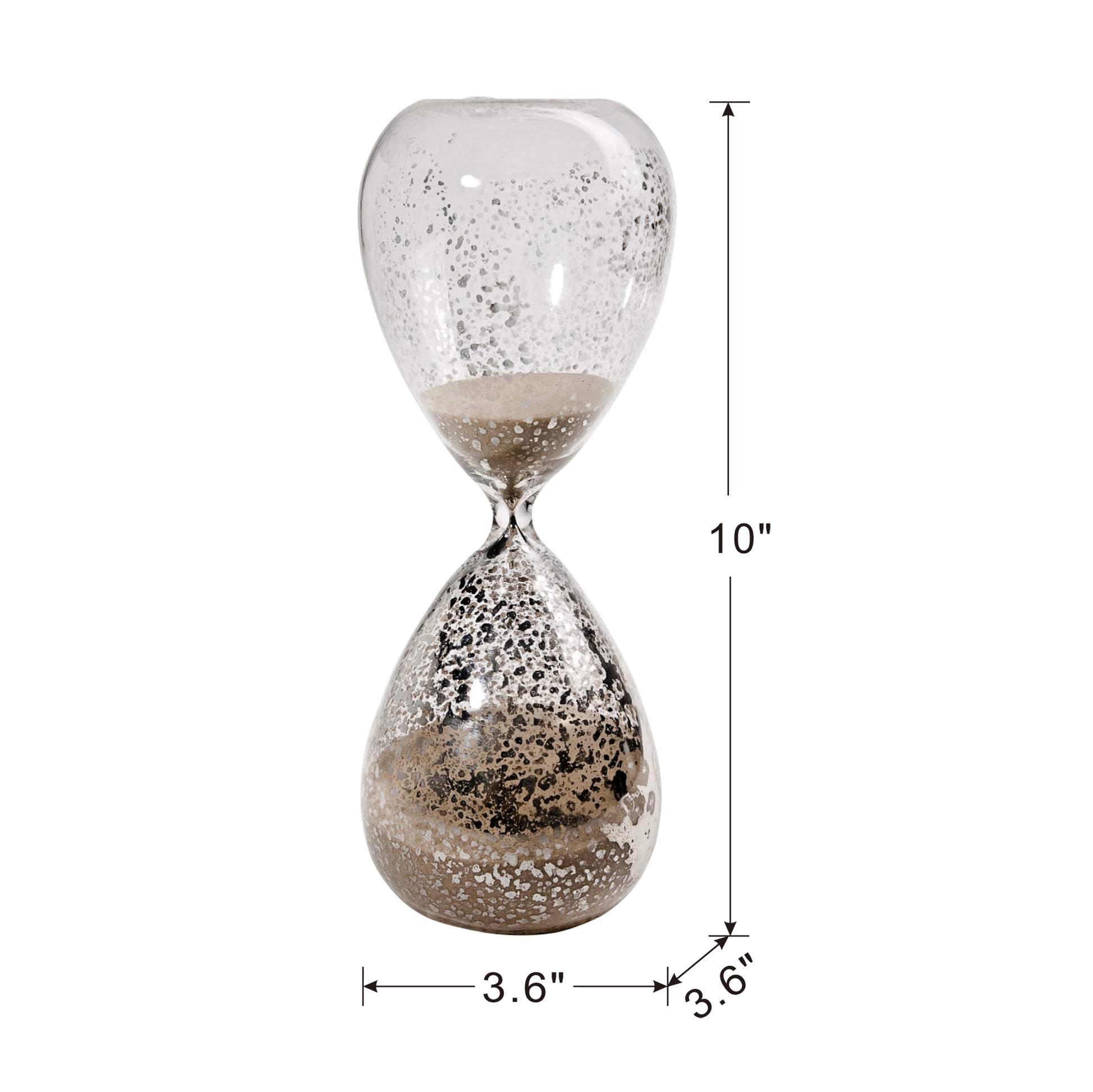 10" Peleus 60 Minute Silvered Hourglass, Bisque Sand Beige Cream Glass