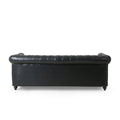 Mirod Comfy 3 Seat Sofa With Wooden Legs, Retro Style For Living Room And Study Black Pu 3 Seat