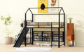 Twin Size House Metal Loft Bed With Iron Mesh Shelves And Slide,Black Black Metal