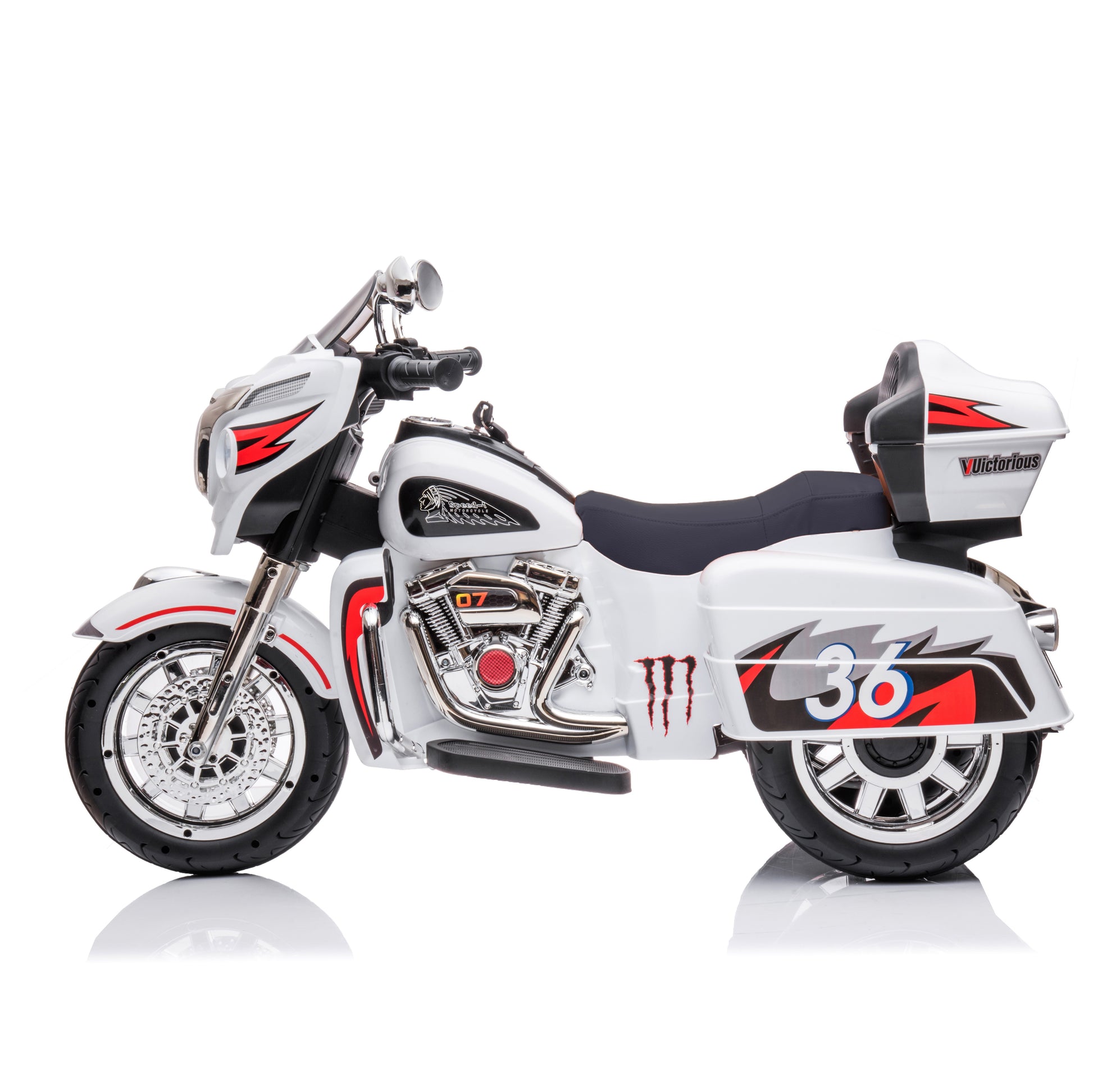 Kids Motorcycle,Ride On Motorcycle,Kids Electric Motorcycle 12V Two Seat Motorcycle For Kids, Motorbike For Kids With Key Start 3 Wheels Headlight Storage Box Two Motor Two Seat White Plastic Indoor