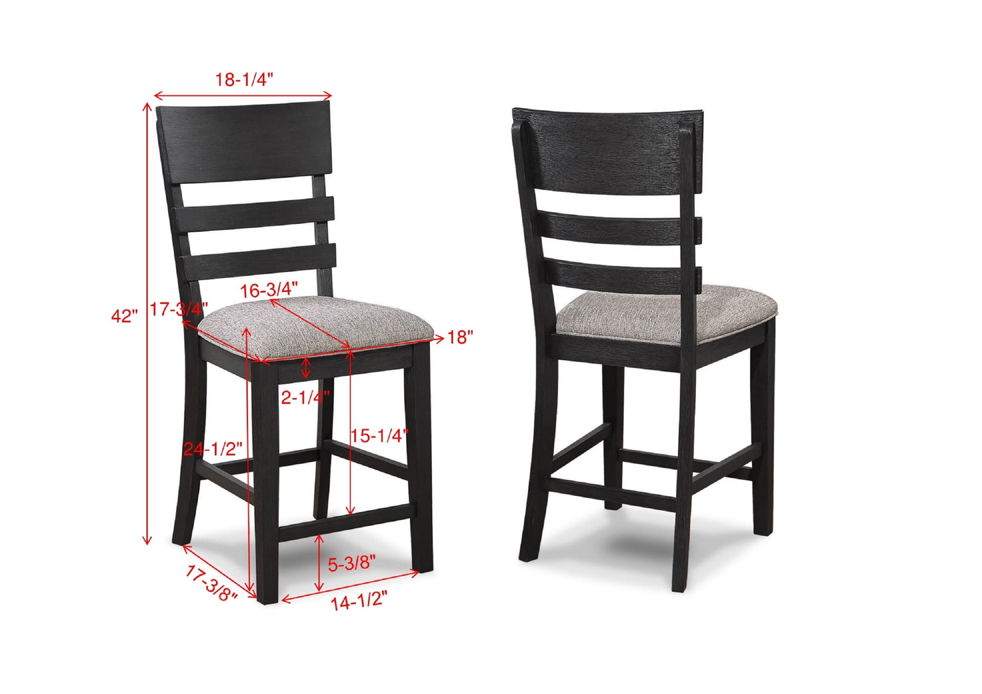 2Pc Black Gray Counter Height Chair Upholstered Seat Ladder Back Wooden Dining Room Furniture Black,Gray Dining Room Contemporary,Modern Bar Stools Ladder Back Set Of 2 Wood