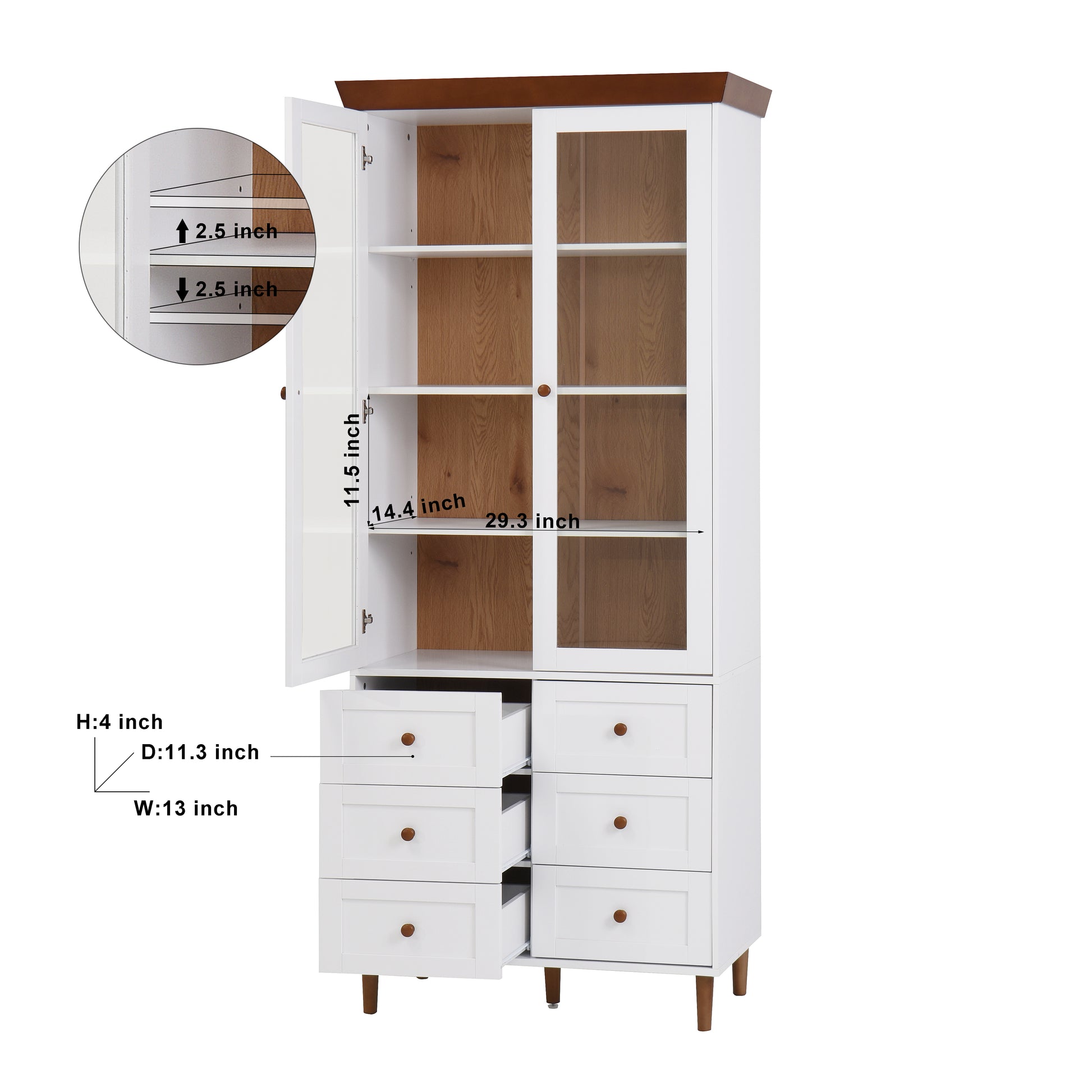 White Mdf Display Storage Cabinet,Tall Kitchen Pantry Cabinets With Glass Doors And Adjustable Shelves,Freestanding Storage Cupboard For Kitchen, Living Room 5 Or More Spaces White Primary Living