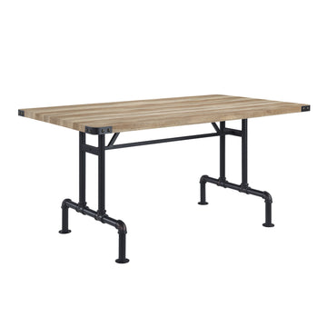 Oak And Sandy Black Dining Table With Metal Leg Oak Seats 6 Dining Room Farmhouse,Industrial Rectangular Wood Metal