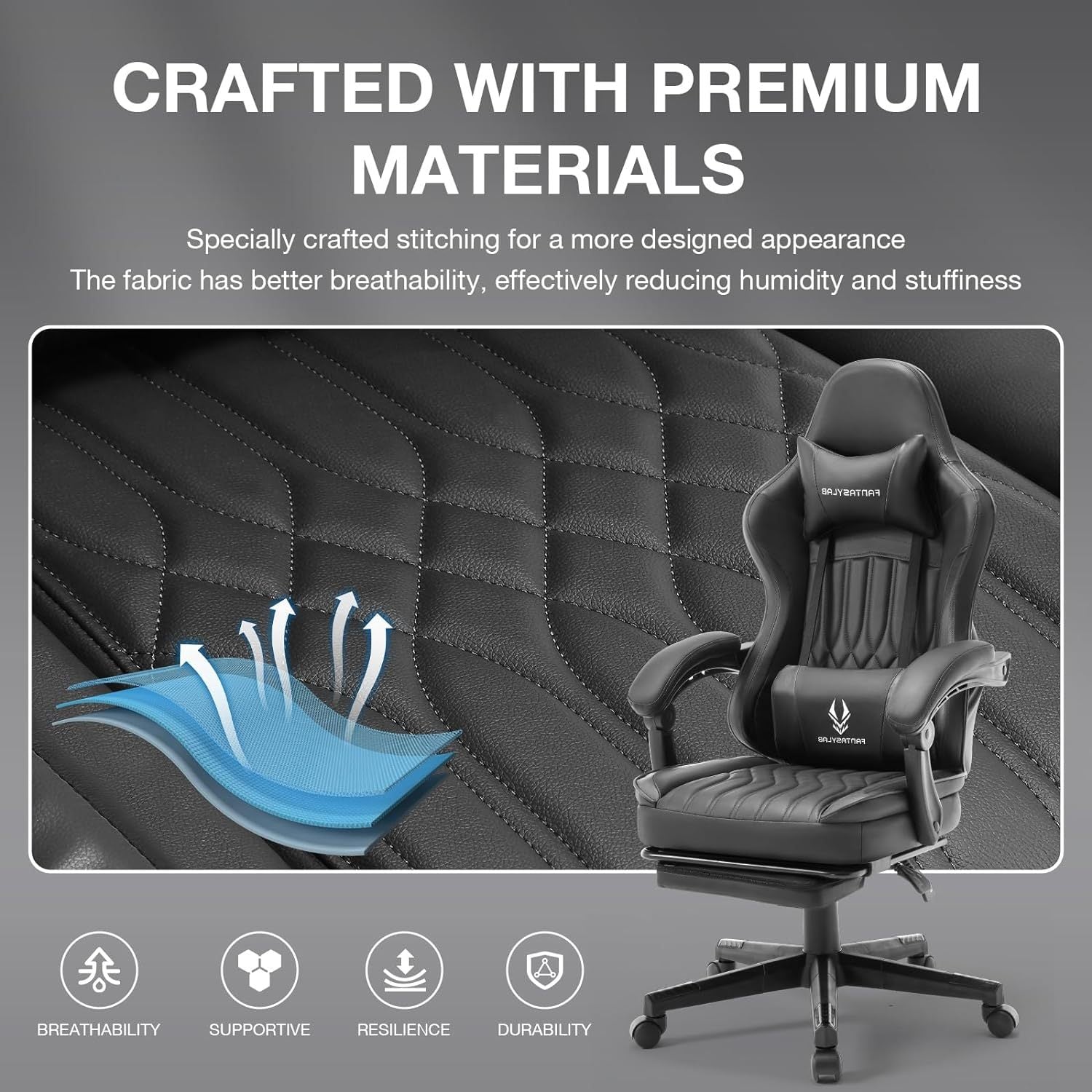 Gaming Chair With Speakers, High Back Computer Chair With Footrest, Lumbar Support And Headrest, Big And Tall Gamer Chairs With Heavy Duty Base Linkage Armrests For Adults Nylon Black Foam Faux Leather