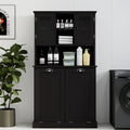 Two Compartment Tilt Out Dirty Laundry Basket Tall Bathroom Cabinet With 2 Adjustable Shelves Black Black Mdf