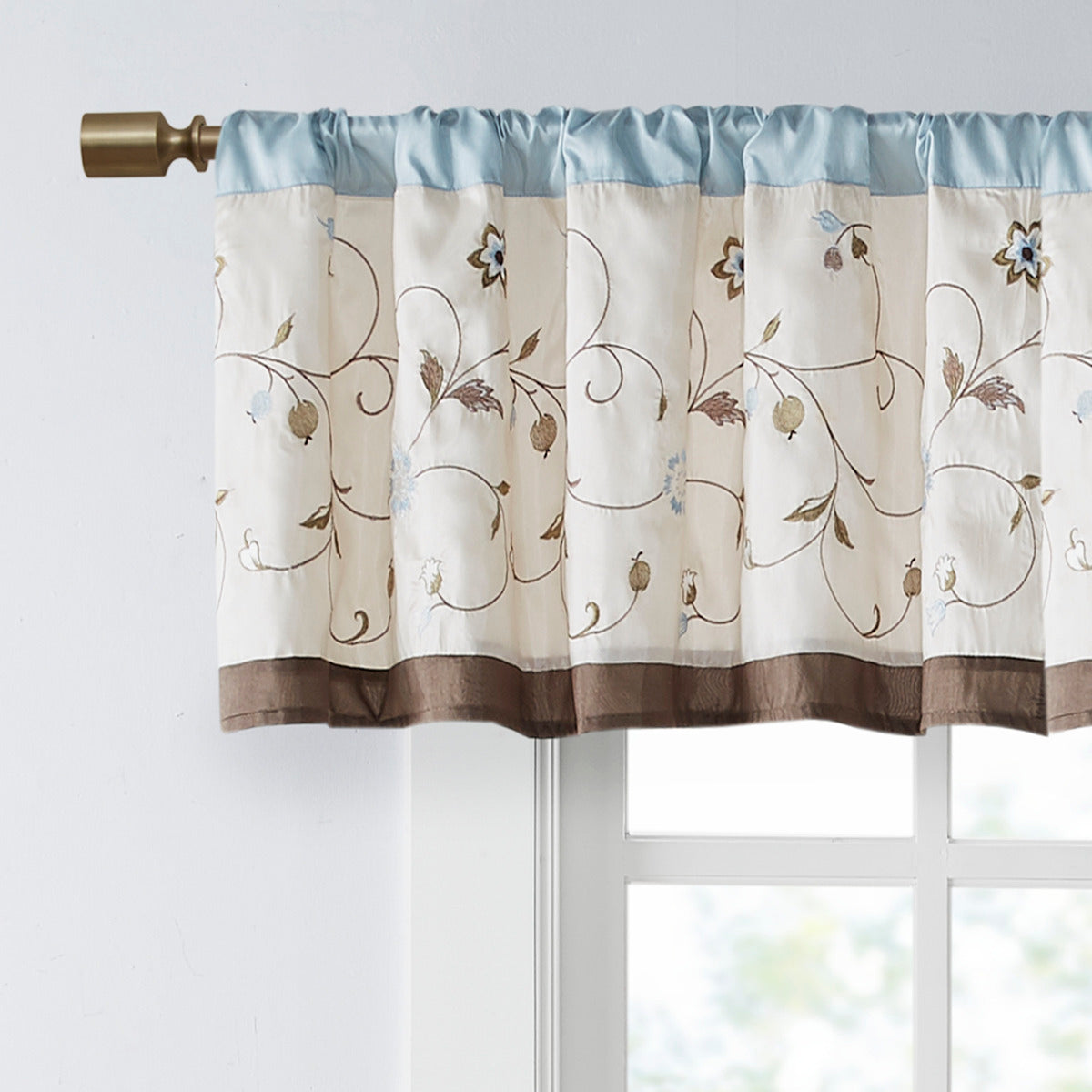Embroidered Window Valance Blue 50X18" Blue Polyester