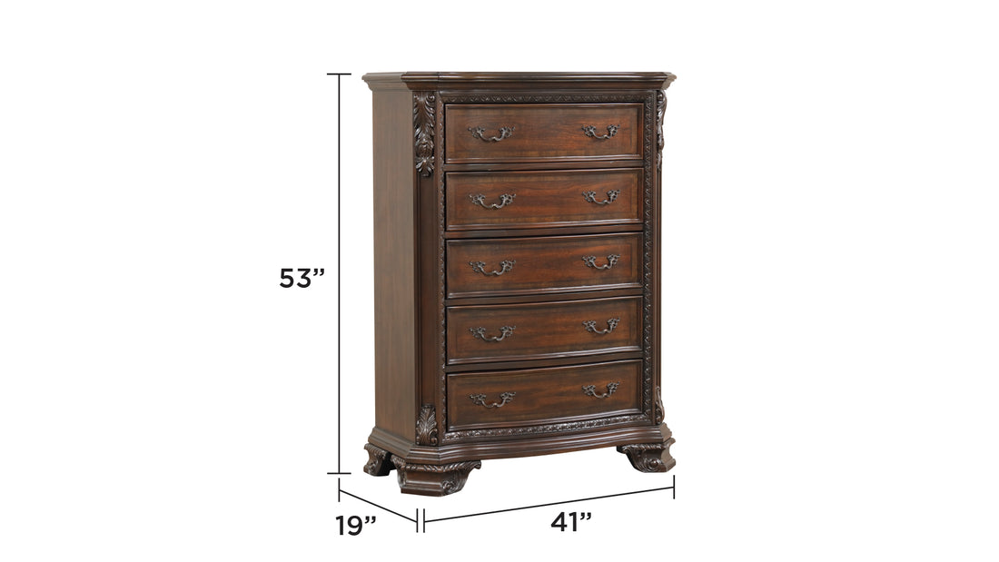 Traditional Style 5 Drawer Chest With Metal Drawer Pulls Made With Wood In Walnut Walnut Bedroom Traditional Solid Wood Mdf Wood