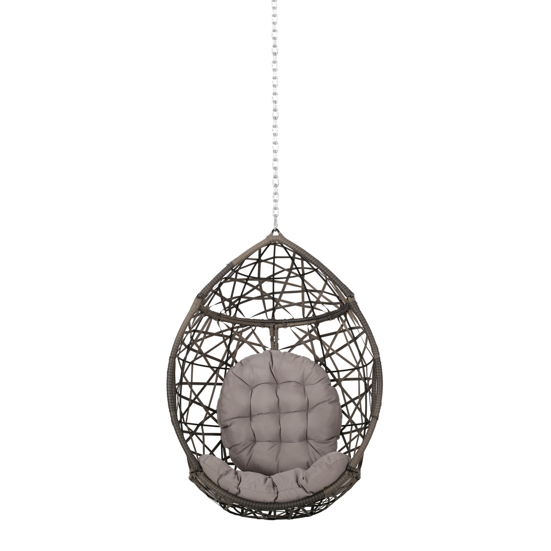 Los Alamitos Hanging Chair With 8Ft Chain Grey Pe Rattan Iron Waterproof Fabric