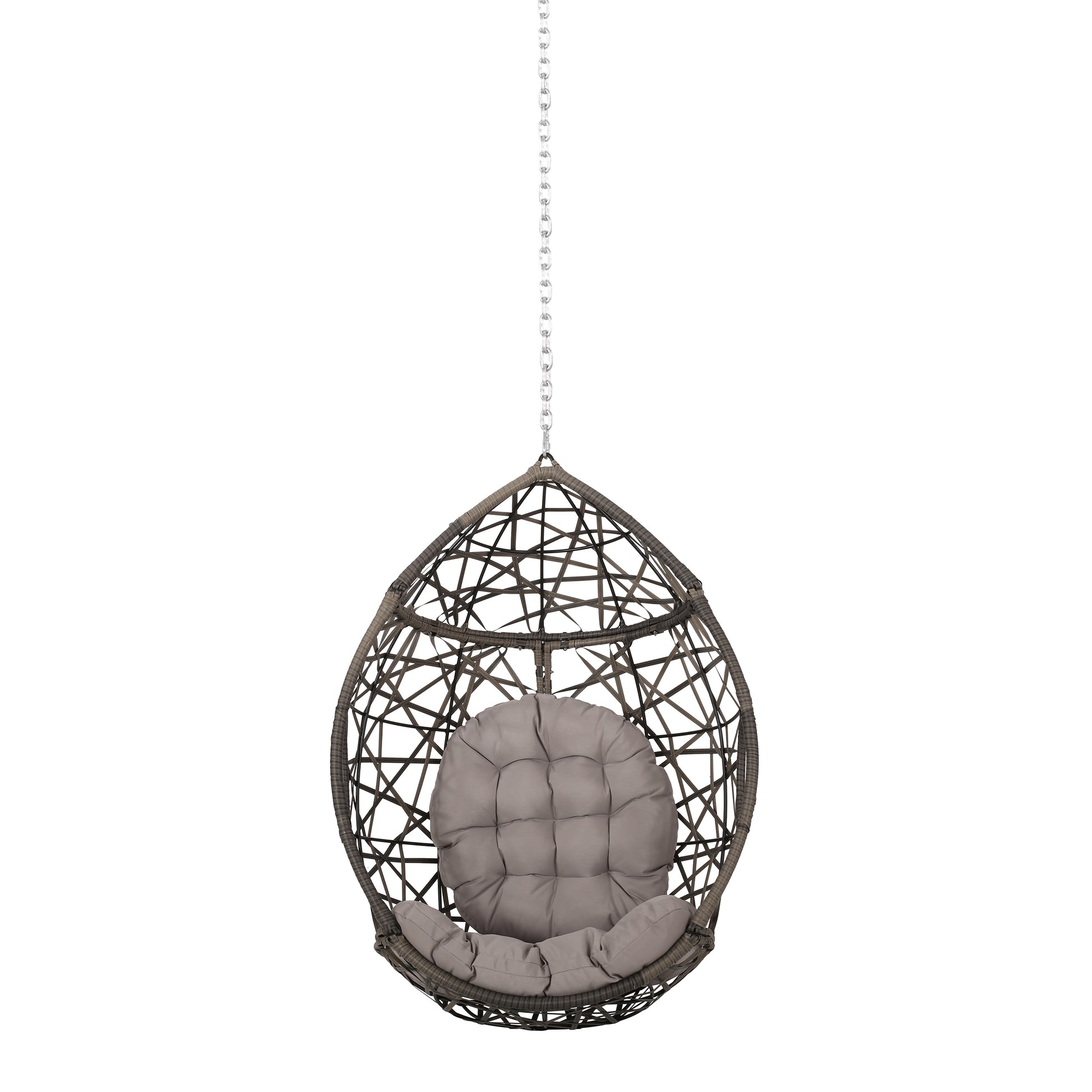 Los Alamitos Hanging Chair With 8Ft Chain Grey Pe Rattan Iron Waterproof Fabric