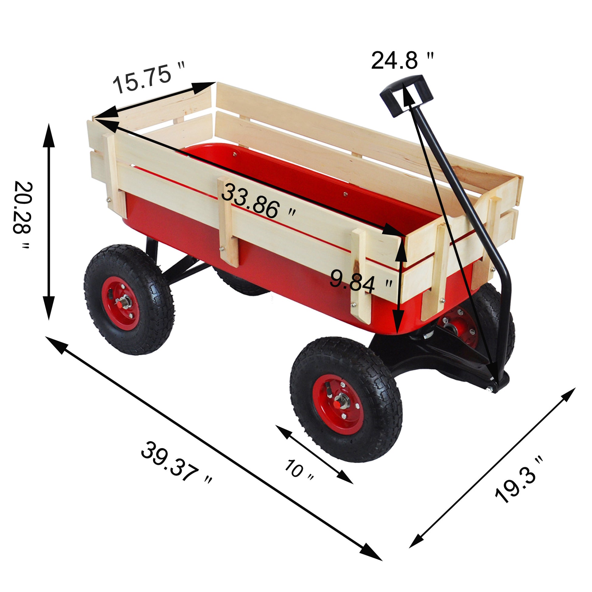 Outdoor Wagon All Terrain Pulling W Wood Railing Air Tires Children Kid Garden Red Steel