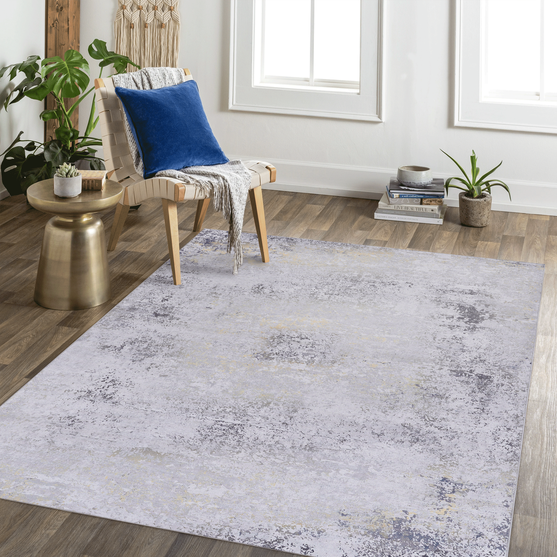 3X5 Area Rug, Washable Rug, Low Pile, Non Slip, Non Shedding, Foldable, Kid & Pet Friendly Area Rugs For Living Room, Bedroom, Kitchen, Dining Room Rug Perfect Gifts, Gray Gold, 3' X 5' Gray Chenille Polyester