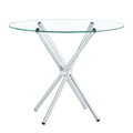 Round Clear Glass Dining Table With A Unique Shape For 4 6 People, With Ring Shaped Gathered Silver Metal Legs, Suitable For Desks, Kitchens, Terraces, Dining Rooms. Silver Glass Metal