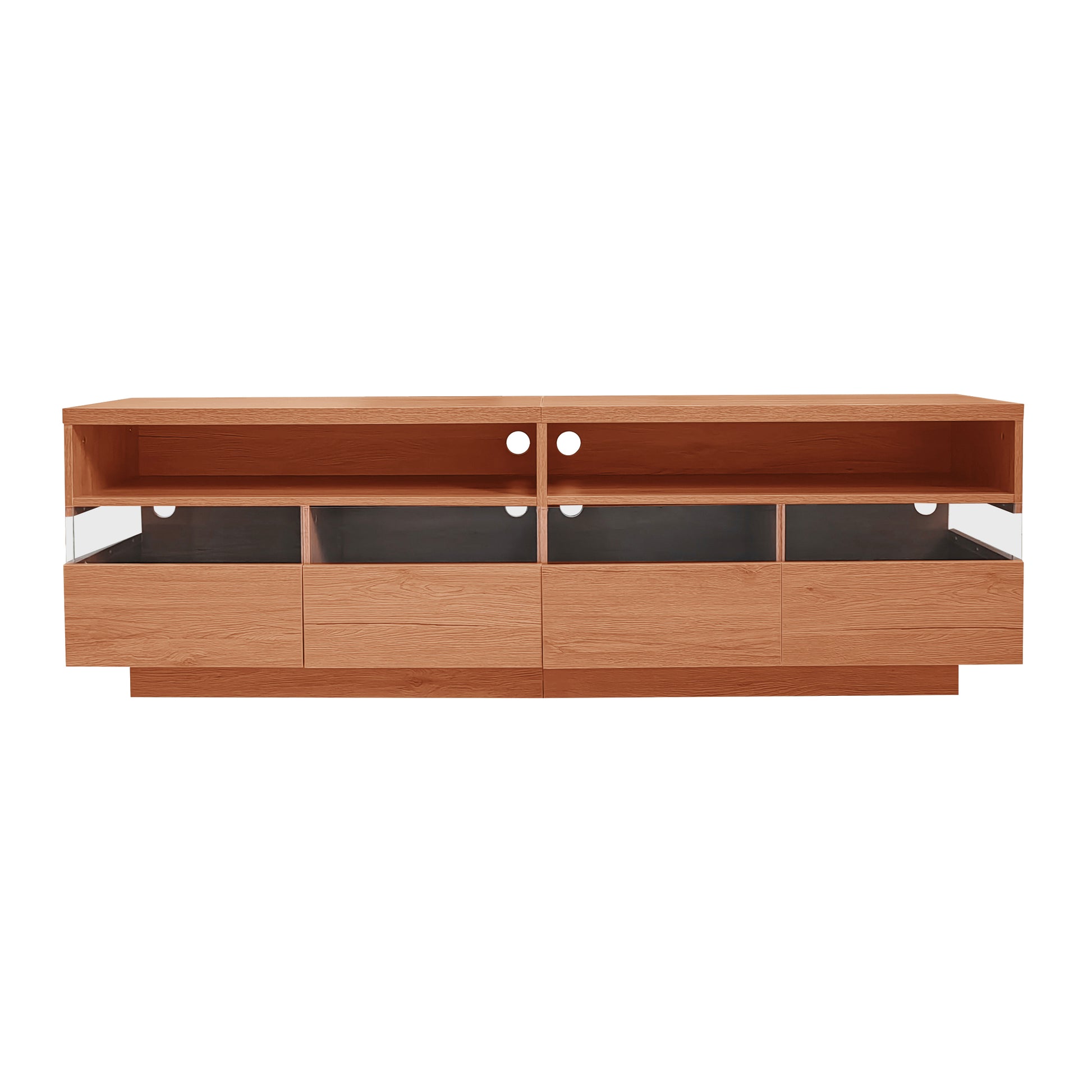 Modern Tv With 4 Drawers& 2 Open Cabinets, Media Console Table For Tvs Up To 75'', Entertainment Center With Acrylic Transparent Storage Space For Living Room, Bedroom, Home Theatre Wood Red Primary Living Space 70 Inches 60 69 Inches 70 Inches Particle