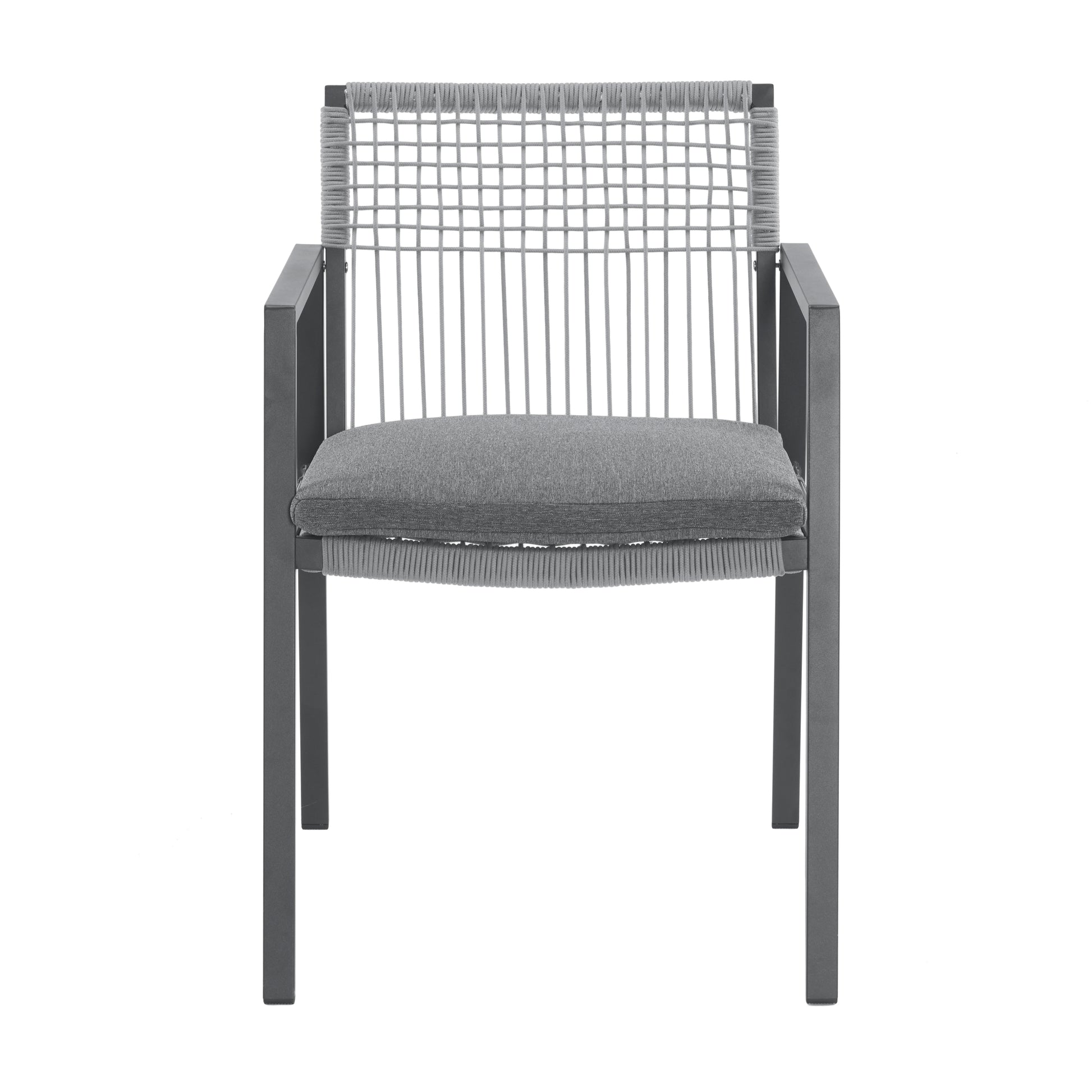 Outdoor Dining Chair Set Of 2, Aluminum Ropeoutdoor Armchair Seating For Patio Backyard Poolside Balcony, Cushion Included Black Grey Aluminium