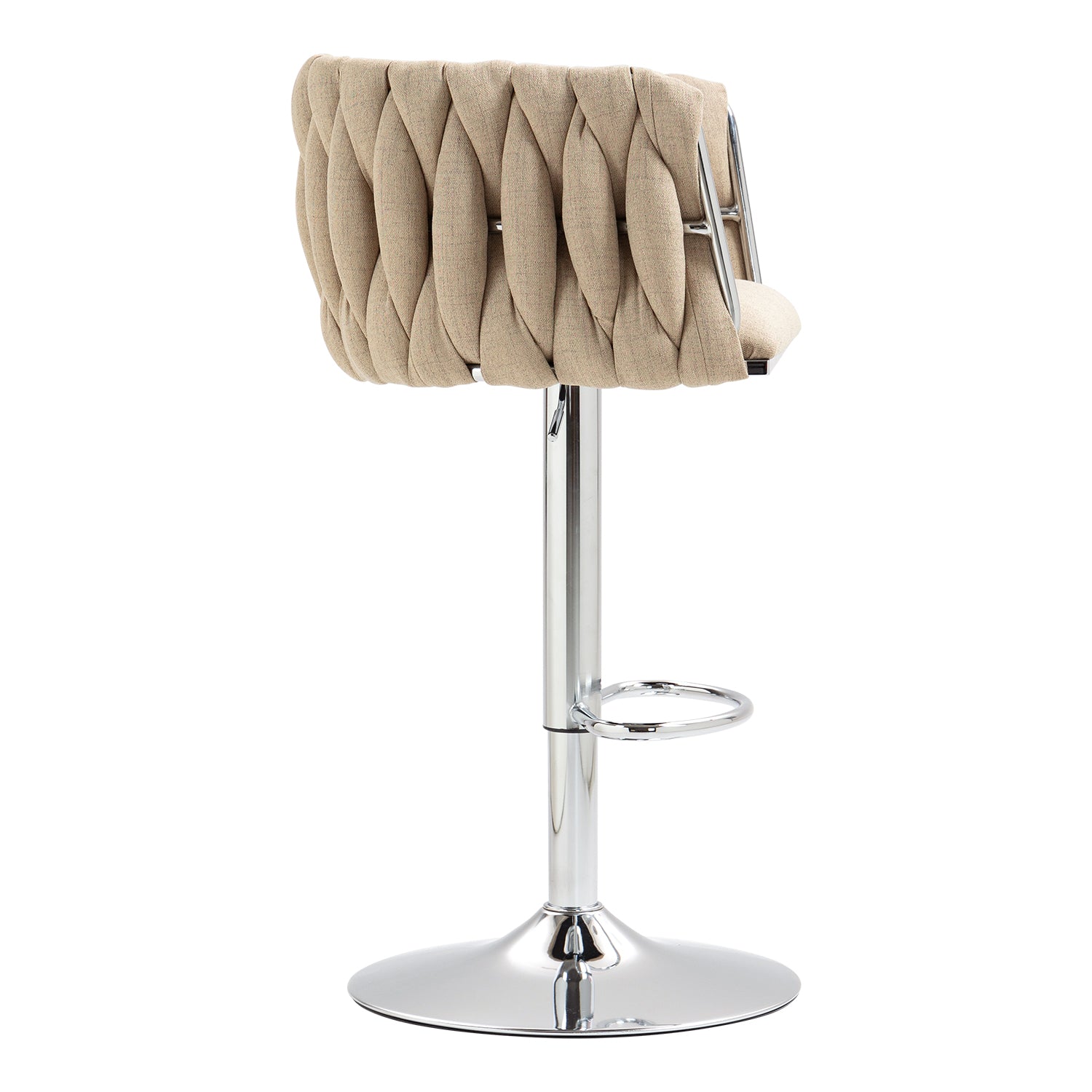 360 Fabric Cover Swivel Bar Stools Set Of 2, Adjustable Counter Height Bar Chairs With Woven Back & Footrest, Silver Chromed Bar Stools For Kitchen Island, Cafe, Pub Yellow Metal Yellow Kitchen