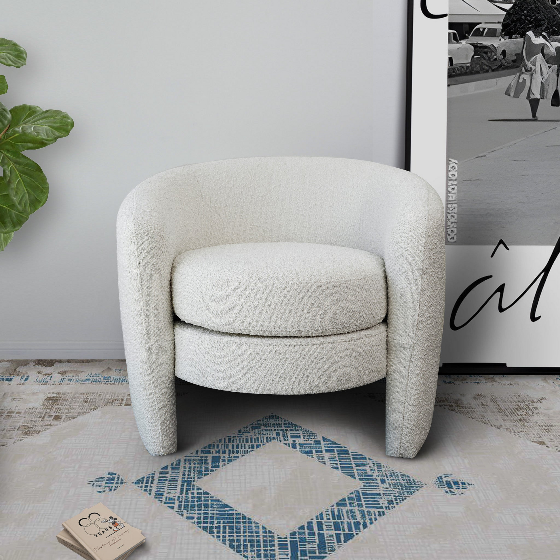 Avalon White Boucle Lounge Chair White Mid Century Modern Foam Boucle