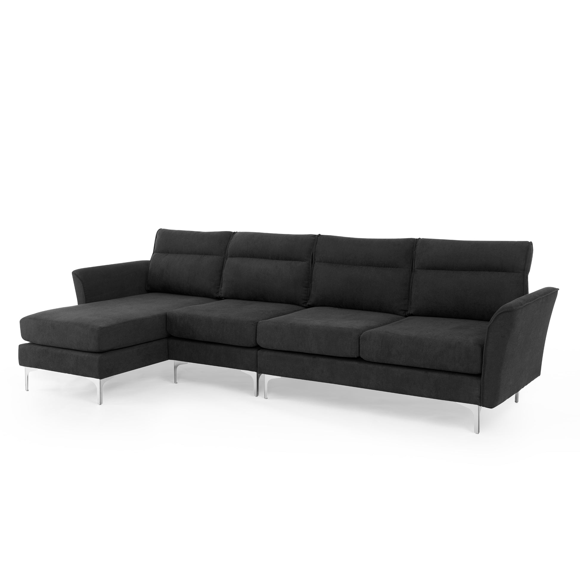 Modern Sofa 3 Seat Couch With Stainless Steel Trim And Metal Legs For Living Room,Black Black Foam 3 Seat