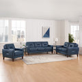 Mavis Leather Sofa Navy Memory Foam Genuine Leather 3 Seat