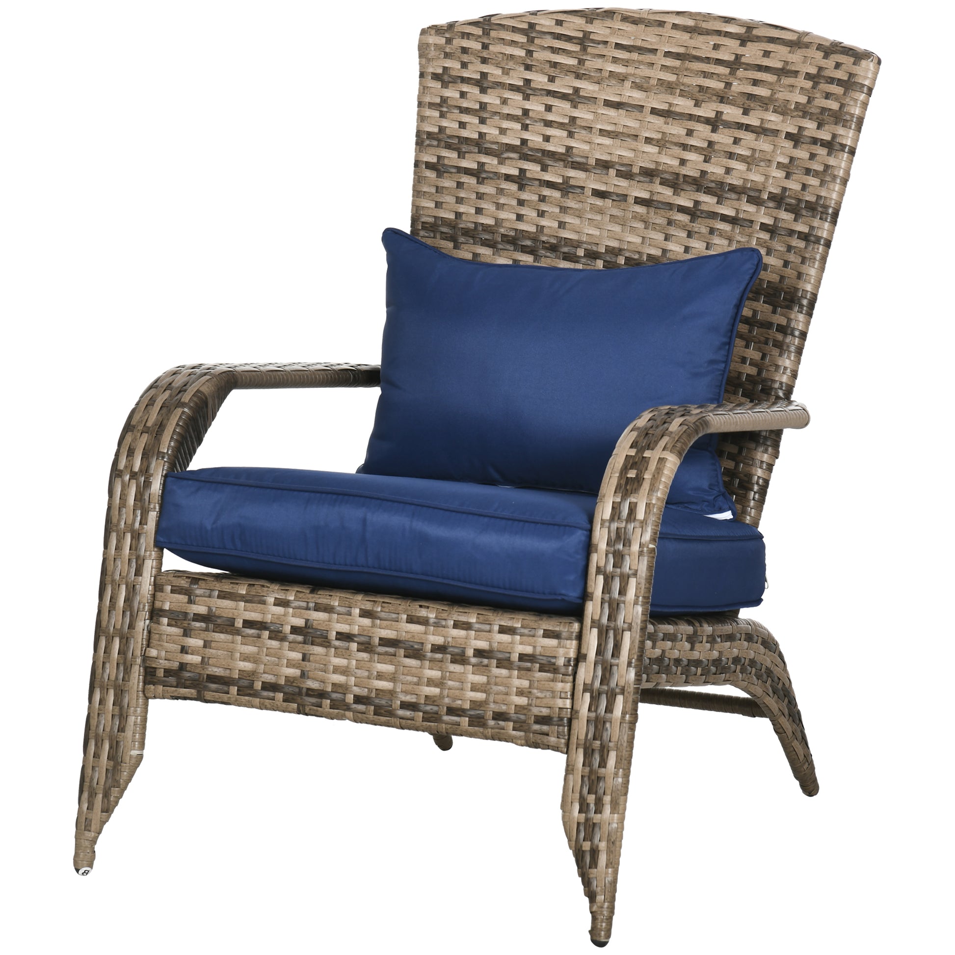 Outsunny Patio Wicker Adirondack Chair, Outdoor All Weather Rattan Fire Pit Chair W Soft Cushions, Tall Curved Backrest And Comfortable Armrests For Deck Or Garden, Dark Blue Blue Steel