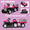 Pink, 12V7Ah Battery Powered Toy Tractor With Trailer, Remote Control, Kids' Electric Excavator Vehicles With 2X35W Dual Motor, Treaded Tires, Led Lights, Usb, Music, Safety Belt Gift Childrens Day Pink 50 99 Lbs Iron Plastic Iron Plastic Indoor &