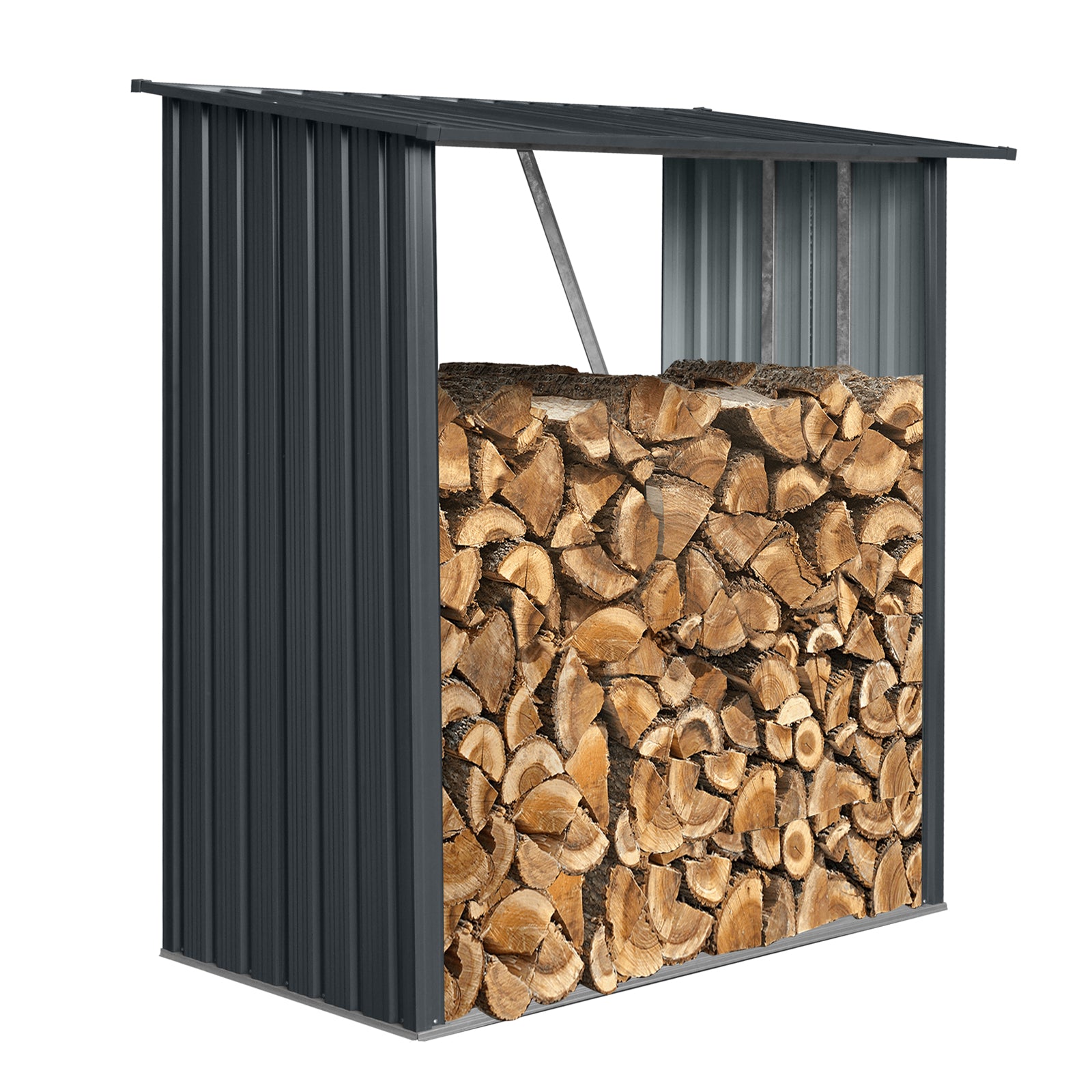 3Ft X 5Ft Outdoor Meta Firewood Rack ,Open Wood Shed For Firewood, Pellet, Or Lumber Storageblack Black Metal