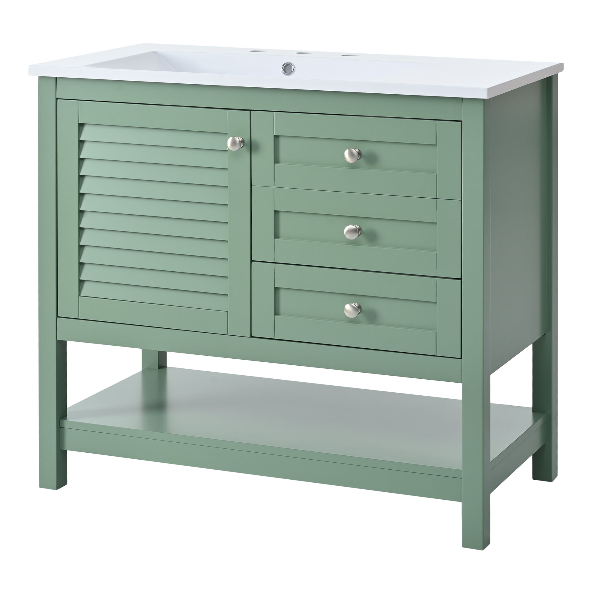 36'' Bathroom Vanity With Undermount Sink, Free Standing Vanity Set With 2 Drawers& Soft Closing Doors, Bathroom Storage Cabinet With Solid Wood Feet, Green 2 Green 1 1 Adjustable Hinges Bathroom Freestanding Modern Solid Wood Mdf Resin Painted