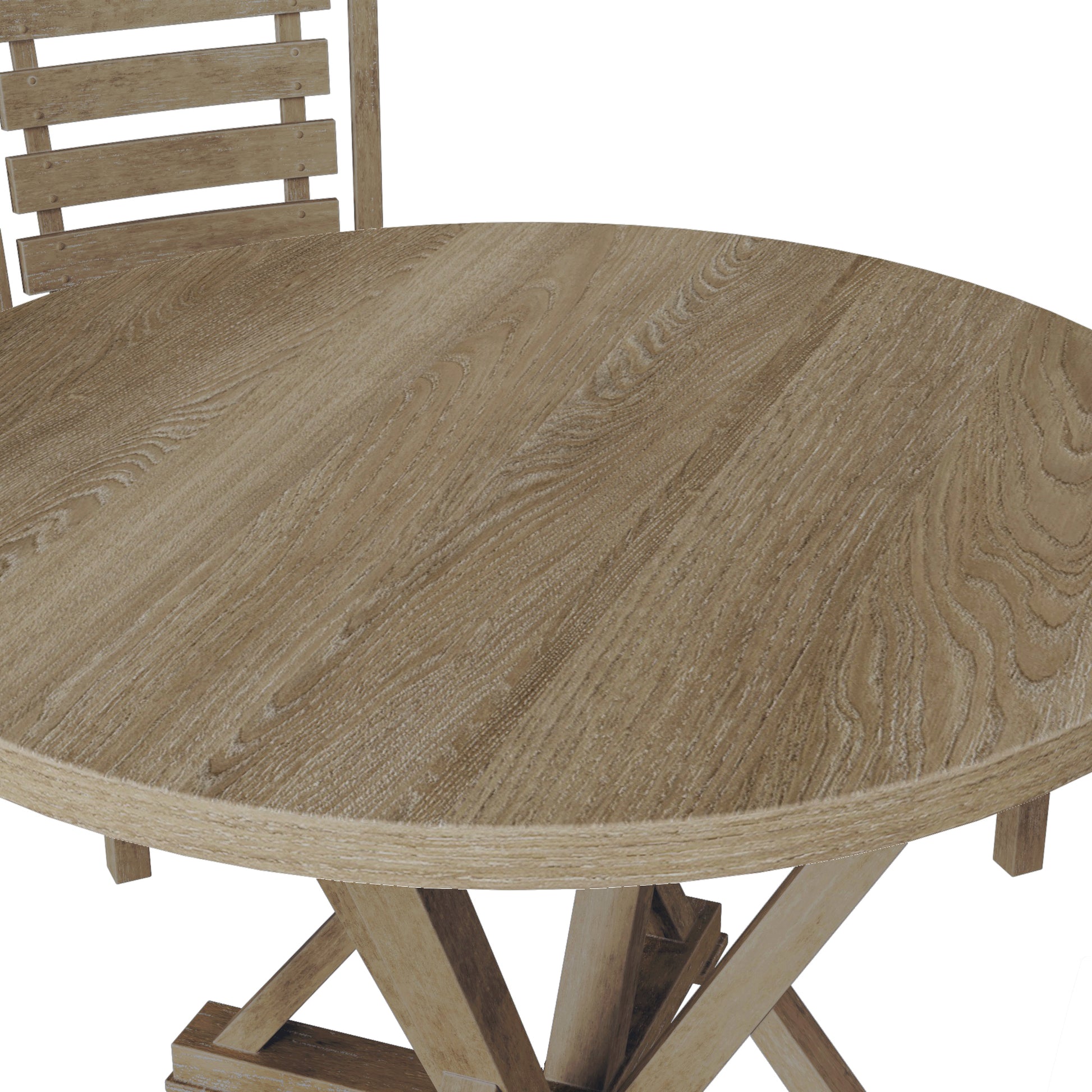 5Pcs Table Set Round Dining Table Solid Wood Modern Farmhouse Rustic Look Distressed Look Wood Grayish Brown Ladder Back Seats 4 Light Brown Dining Room Fixed Table American Design,Farmhouse,French Country,Rustic,Vintage Rubberwood Round Round Dining