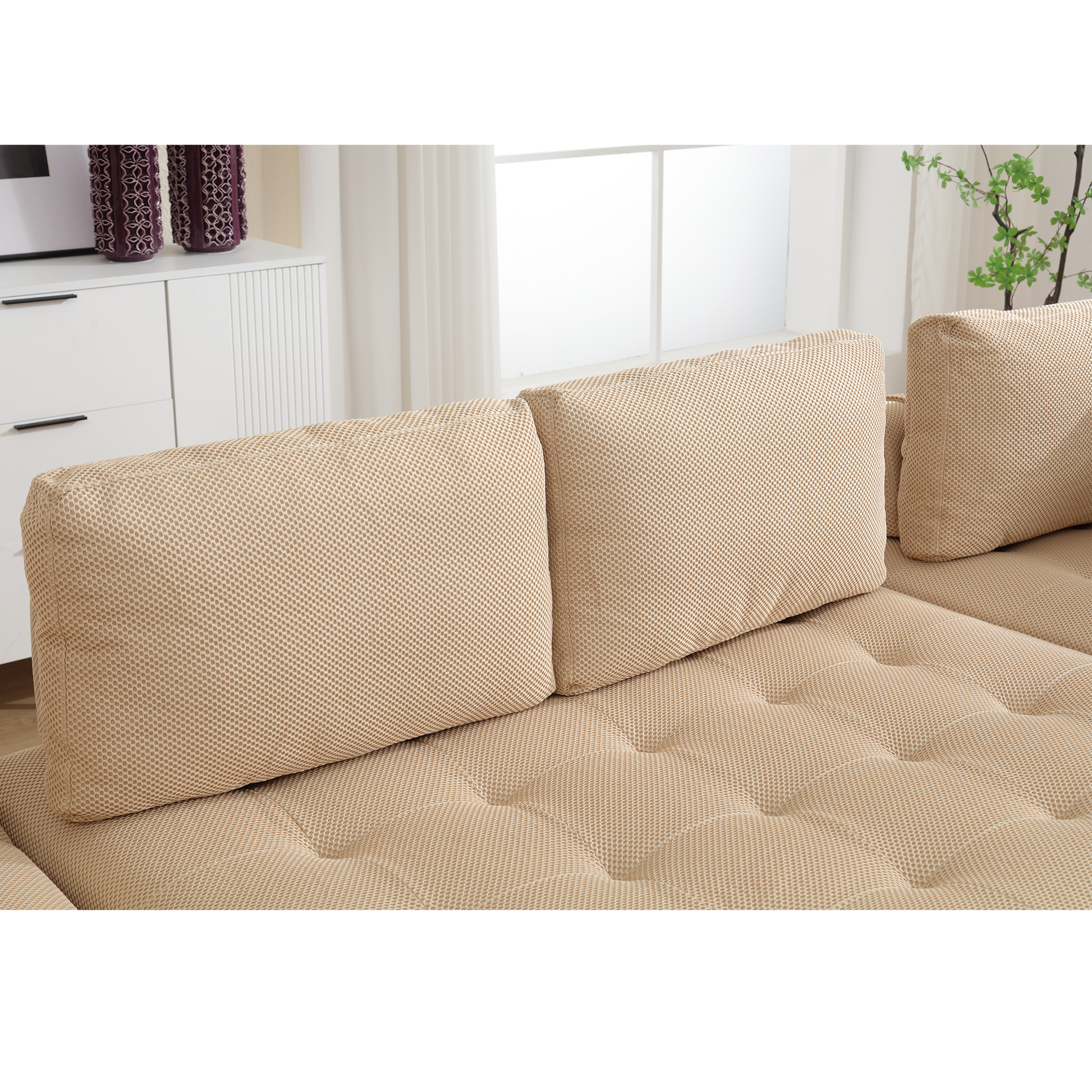 Arrived 138.5 "Modular Combination Sofa, U Shaped Sofa, Living Room, Apartment, Upholstered ,6 Seat Sofa, Free Combination Sofa Mesh Fabric ,Fabric, Khaki Khaki Polyester Primary Living Space Soft