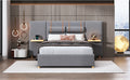 Full Size Upholstered Platform Bed With Two Outlets And Usb Charging Ports On Both Sides, Two Bedside Pillows, Storage Shelf, Velvet,Gray Full Gray Mdf Lvl