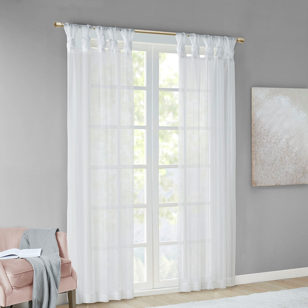 Twist Tab Voile Sheer Window Pair White Polyester