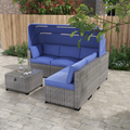 6 Pieces Patio Furniture Sets, Outdoor Rattan Daybed With Retractable Canopy, Outdoor Sectional Sofa Set With Adjustable Backrest, Chaise Chair Sunbed For Garden Poolside Backyard 3 Yes Complete Patio Set Antique Blue Seats 6 Water Resistant Cushion