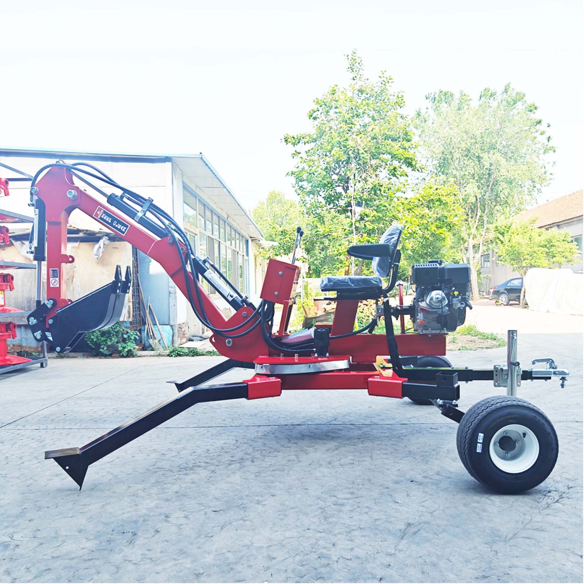 For Garden, Farms, Parks, Roads Ideal For Atv Excavator Mini Towable Backhoe Small Backhoe Excavatortrench 0.016 Cbm Bucket A Power Of 15Hp Black Red Metal