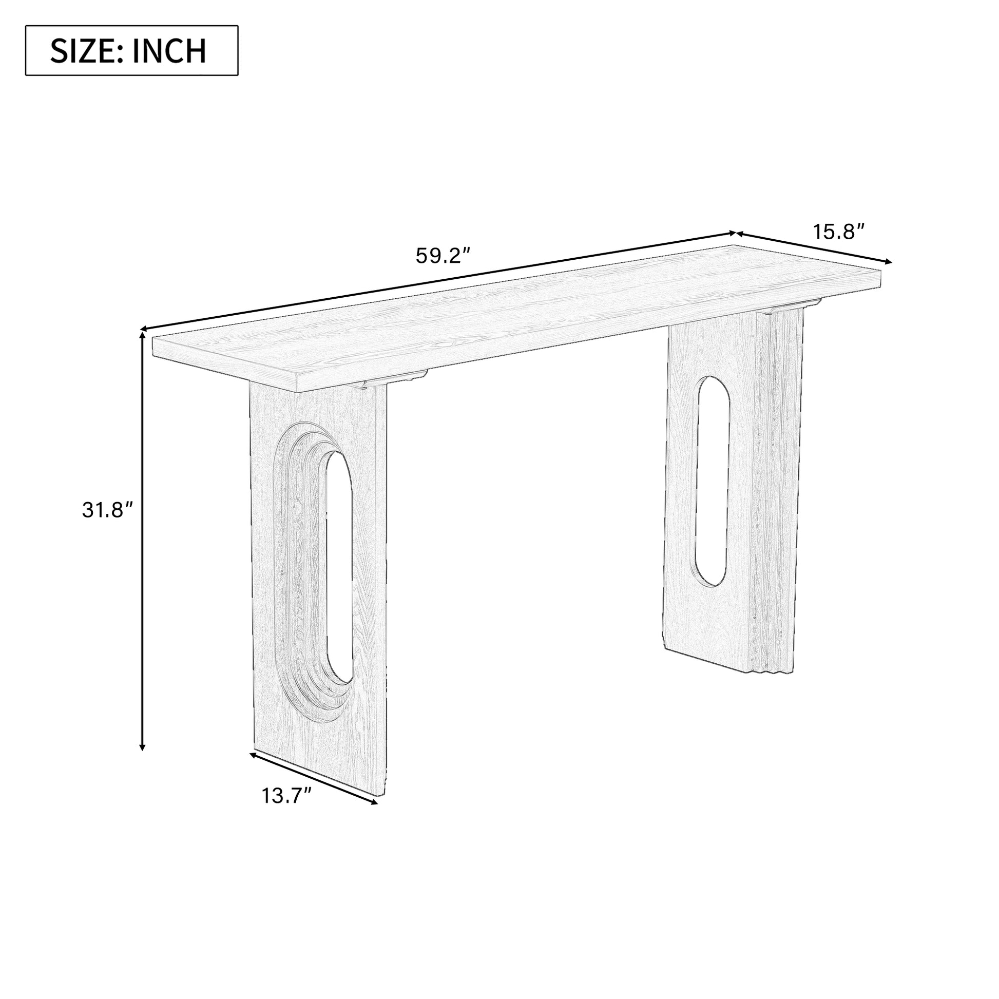 Uniquely Designed Console Table Made Of Fraxinus Mandschuric Solid Wood Veneer,With Distinctive Round Hollow Legs, Suitable For Foyer, Living Room, Or Hallway. Natural Mdf