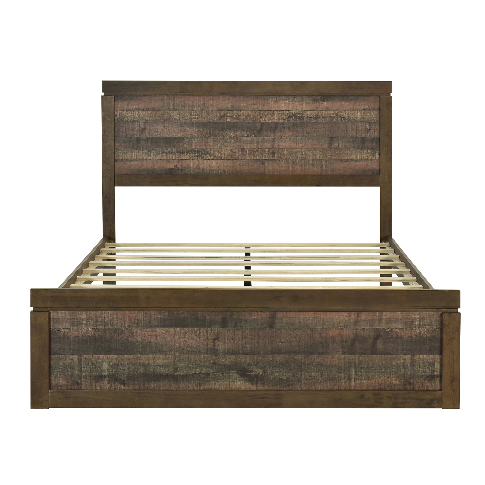 3 Pieces Vintage Farmhouse Style Full Size Platform Bed With 10 Wooden Slats Support 2 Nightstands, No Box Spring Needed, Rustic Brown Box Spring Not Required Full Rustic Brown Wood 3 Piece Set Bedroom Traditional Plywood