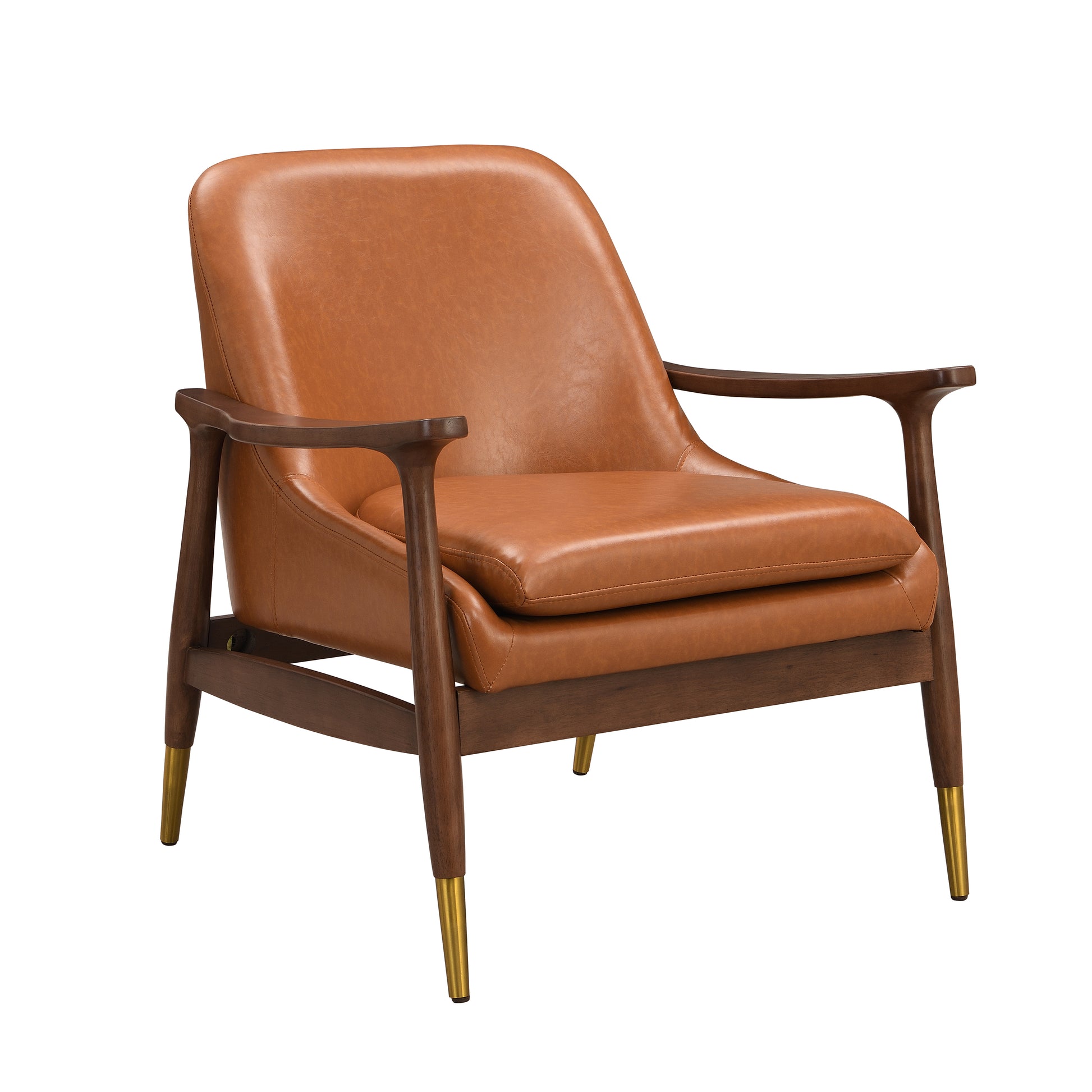 Amber Faux Leather Modern Lounge Chair Brown Pu Leather,Solid Wood