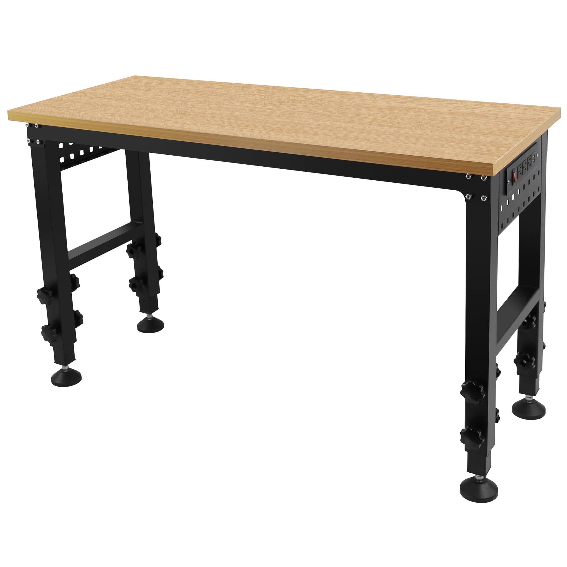 48 "Adjustable Workbench With Power Outlet, Heavy Duty Load Capacity Hardwood Workbench Suitable For Workshop, Office, Garage, Home Black Steel