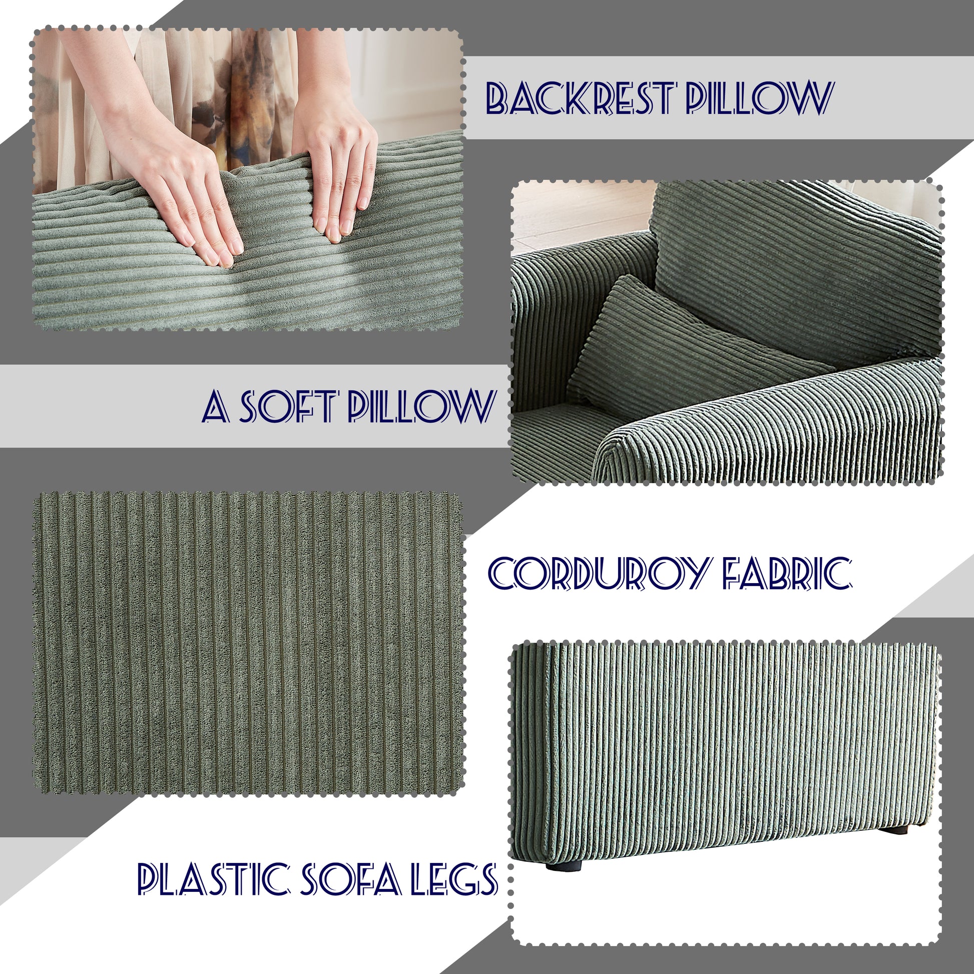 60"Corduroy Fabric Loveseat Sofa With 60"Loveseat Sofa, Modern Sofa With Support Pillow, For Apartment, Office, Living Room & Bedroom Green Corduroy 2 Seat