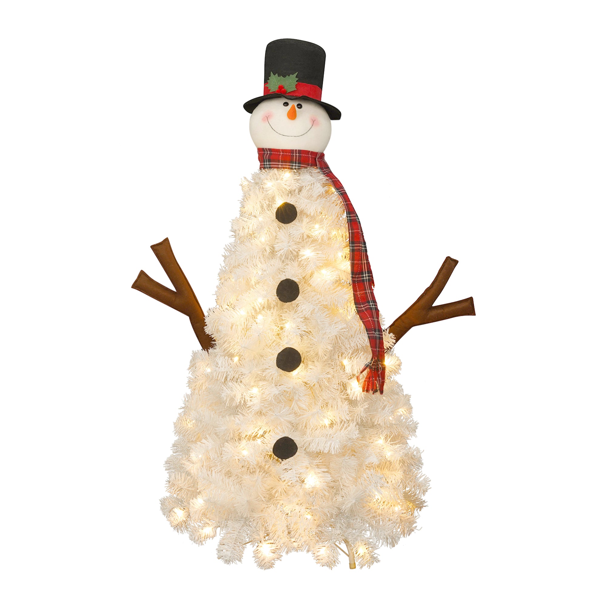 4Ft Pre Lit Christmas Tree With 100 Lights, Snowman Shaped Artificial Christmas Tree, Xmas Tree With 380 Branch Tips, Pvc Festival Celebration Decoration Inside And Outside White Pvc