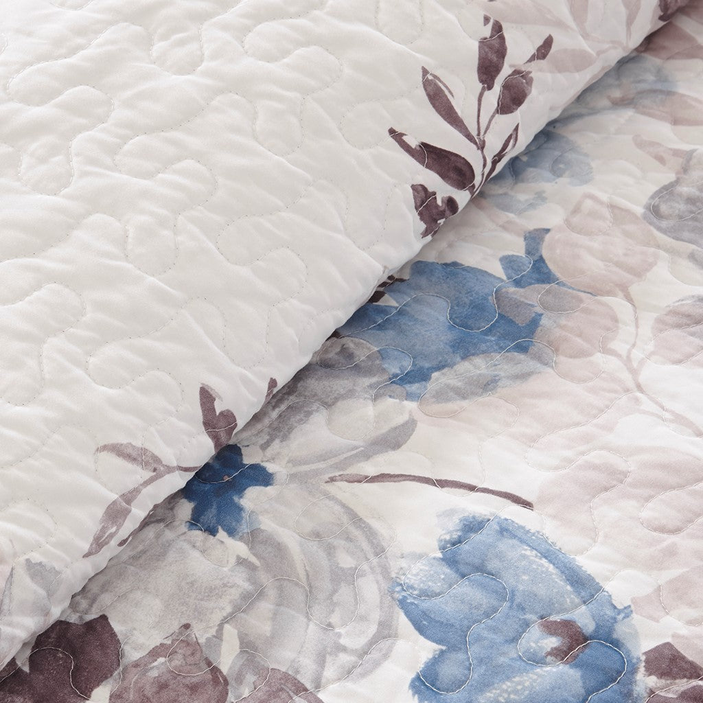 6 Piece Printed Quilt Set With Throw Pillows Blue King Cal King King Blue Cotton