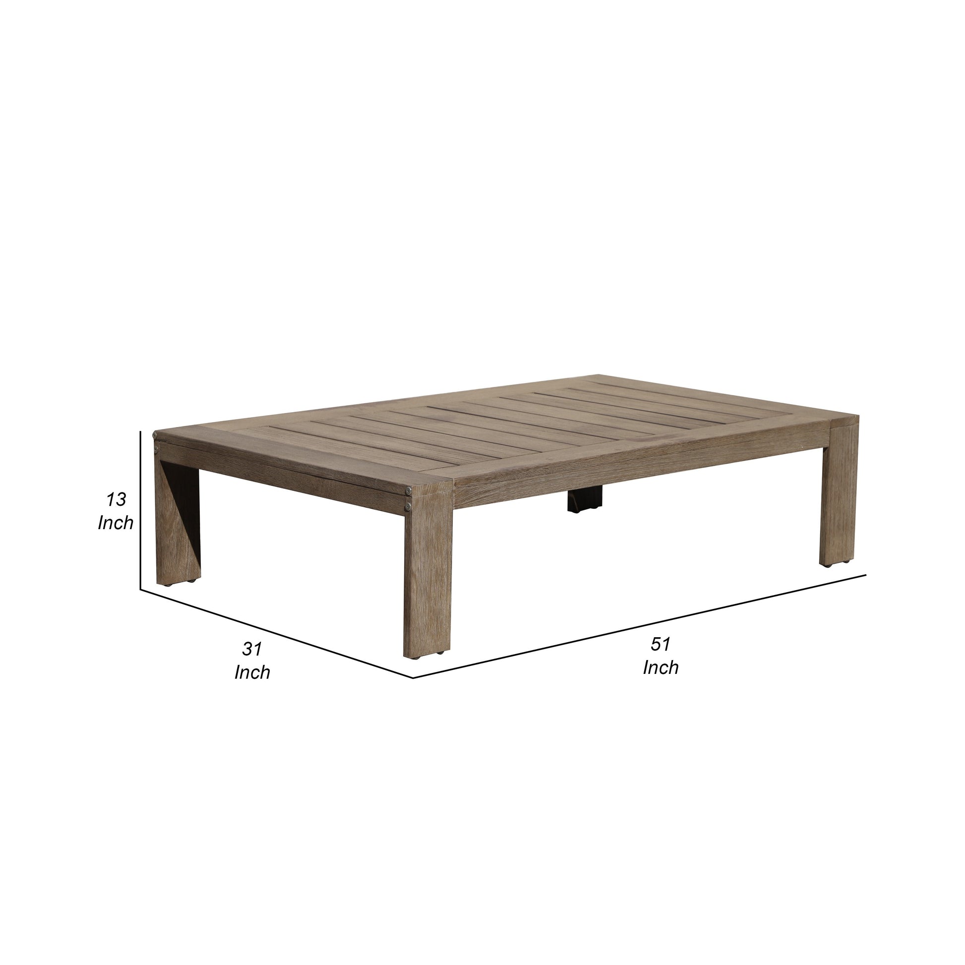 Neji 51 Inch Coffee Table, Burnt Brown Acacia Wood Frame, Plank Surface Brown Solid Wood